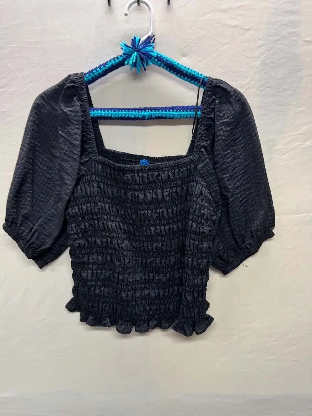 Old Navy Black Smocked Puff-Sleeve Square Neck Blouse